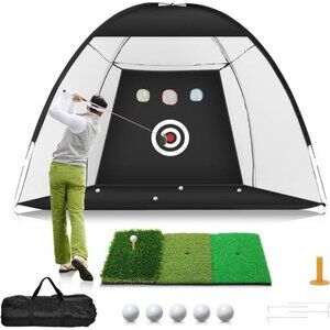 Golf Net, 10x7ft Golf Practice Net with Tri-Turf Golf Mat, All in 1 Home Golf